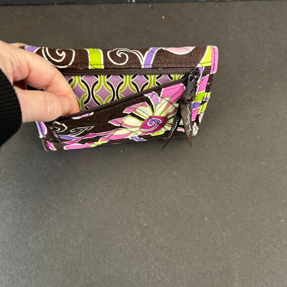 Vera Bradley Purple Punch Trifold Wallet Pink Purple Lime Green Brown Background - Picture 10 of 10